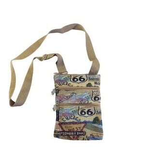 Karrage-Mate Route 66 Tapestry Crossbody Bag Triple Zip USA Travel Purse NWT